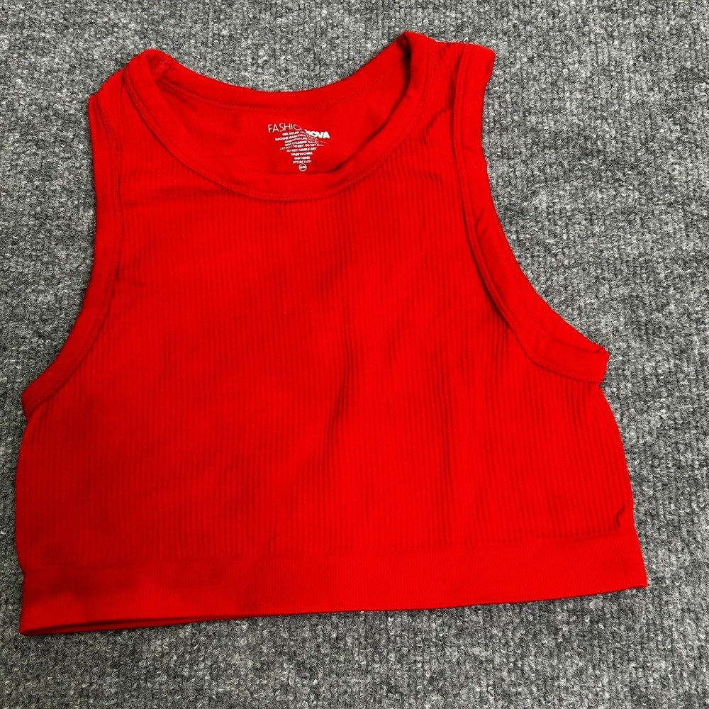 Fashion Nova Tank Top Womens Size S/M Red Ribbed Slim Fit Sleeveless Crop Top
